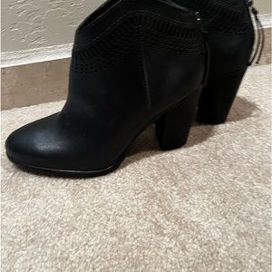 Black leather heeled booties